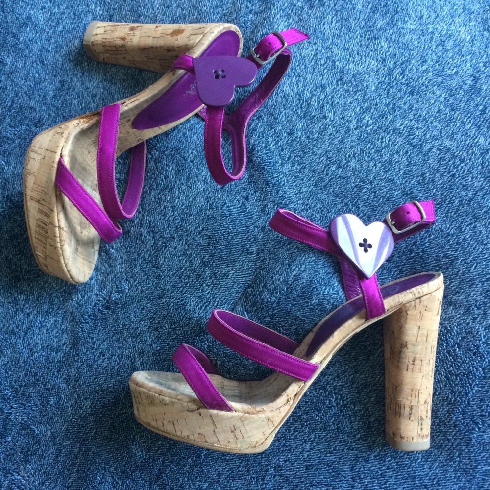 Castamer Cork Platform Heels w/ Fuchsia Hearts